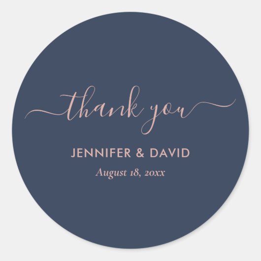 Elegante moderne Navy Blue Blush Danke Stickers (Vorderseite)