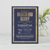 Elegante moderne Navy Blue Gold-Sequin Brunch Bubb Einladung (Stehend Vorderseite)