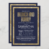 Elegante moderne Navy Blue Gold-Sequin Brunch Bubb Einladung (Vorne/Hinten)