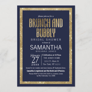 Elegante moderne Navy Blue Gold-Sequin Brunch Bubb Einladung