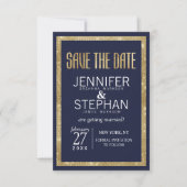 Elegante, moderne Navy Blue Gold Sequin Save the D Date (Vorderseite)