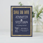 Elegante, moderne Navy Blue Gold Sequin Save the D Date (Stehend Vorderseite)