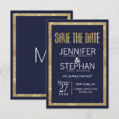 Elegante, moderne Navy Blue Gold Sequin Save the D Date (Vorne/Hinten)