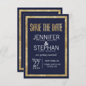 Elegante, moderne Navy Blue Gold Sequin Save the D Save The Date (Vorne/Hinten)