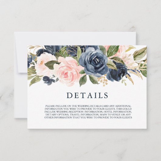 Elegante, moderne Navy & Blush-Hochzeitskarte RSVP Karte (Vorderseite)