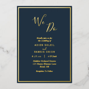 Elegante moderne Navy-Gold-Wir-machen-Hochzeit Folieneinladung