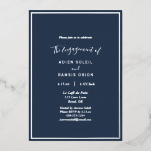 Elegante moderne Navy-Silber-Verlobungsfeier Folieneinladung