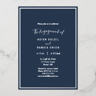 Elegante moderne Navy Silver Engagement Party Folieneinladung