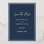 Elegante, moderne Navy Silver Foil Save the Date C Folieneinladung (Vorderseite)