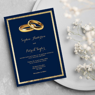 Elegante moderne navyblaue goldene Ringe Hochzeit Einladung
