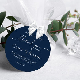 Elegante moderne navyblaue Hochzeit Danke Runder Aufkleber