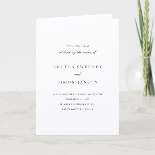 Elegante moderne neutrale katholische Hochzeit Programm (Vorderseite)