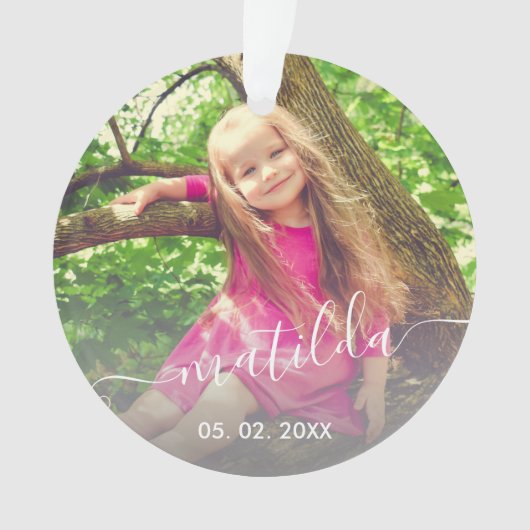 Elegante moderne niedliche Mädchenname & Foto Ornament (Vorderseite)