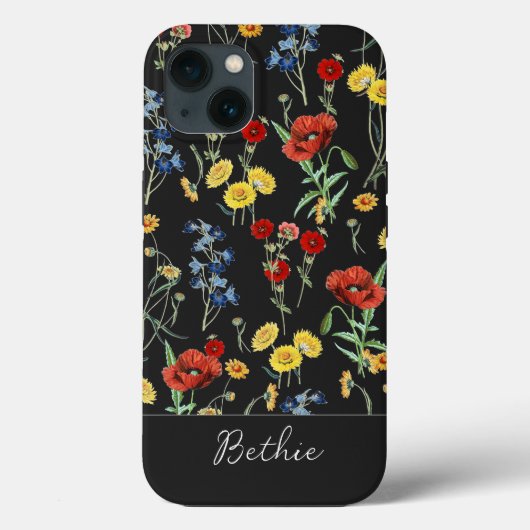 Elegante moderne Niedliche Wildblumen Name Black Case-Mate iPhone Hülle (Rückseite)