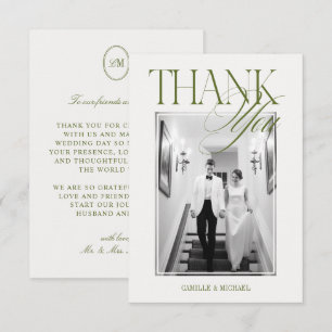 Elegante moderne olivgrüne Hochzeit Dankeskarte