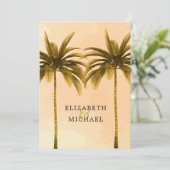 Elegante Moderne Orange Palm Tropical Wedding Einladung (Stehend Vorderseite)