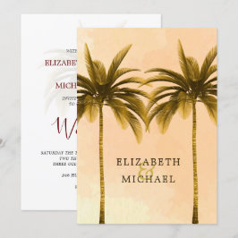 Elegante Moderne Orange Palm Tropical Wedding Einladung