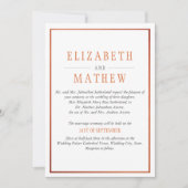 Elegante moderne Orangenhochzeit mit weißem Kupfer Einladung (Vorderseite)