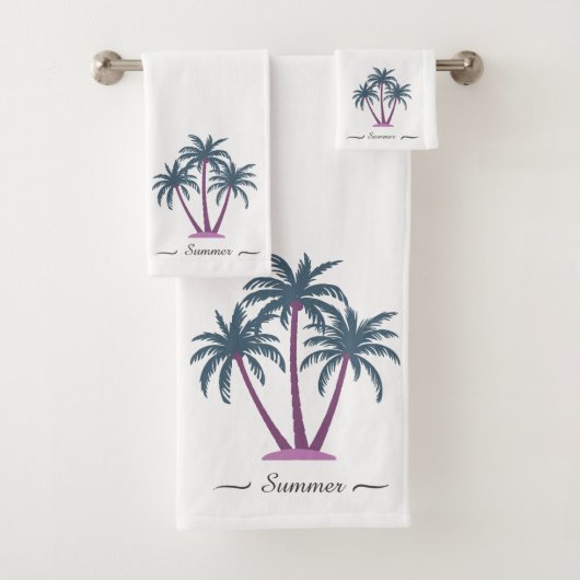 Elegante, moderne Palmen & Skripte auf Weiß Badhandtuch Set (Insitu)