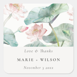 Elegante Moderne Pastel Blush Wasserlilie Hochzeit Quadratischer Aufkleber