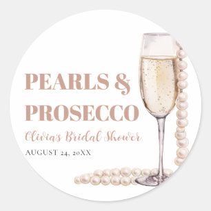 Elegante moderne Perlen und Prosecco-Brautabschied Runder Aufkleber