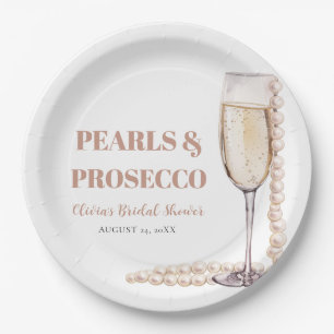 Elegante moderne Perlen und Prosecco-Brautjungfern Pappteller