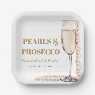 Elegante moderne Perlen und Prosecco-Brautparty Pappteller