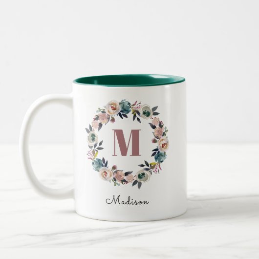 Elegante, moderne Personalisierte Monogramm-Namen Zweifarbige Tasse (Links)