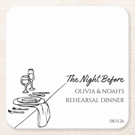 Elegante Moderne Personalisierte Probe Abendessen Rechteckiger Pappuntersetzer (Vorderseite)