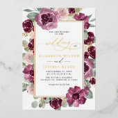 Elegante Moderne Pflaumengoldblütenhochzeit Folieneinladung (Vorderseite)