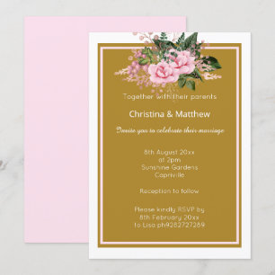 ELEGANTE MODERNE PINK GOLD FLORAL WEDING INVITATIO EINLADUNG