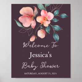 Elegante moderne Pink- und Gold Floral Baby Dusche Poster