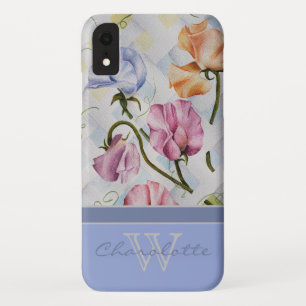 Elegante moderne Platterbsen mit Blue Monogram Nam Case-Mate iPhone Hülle