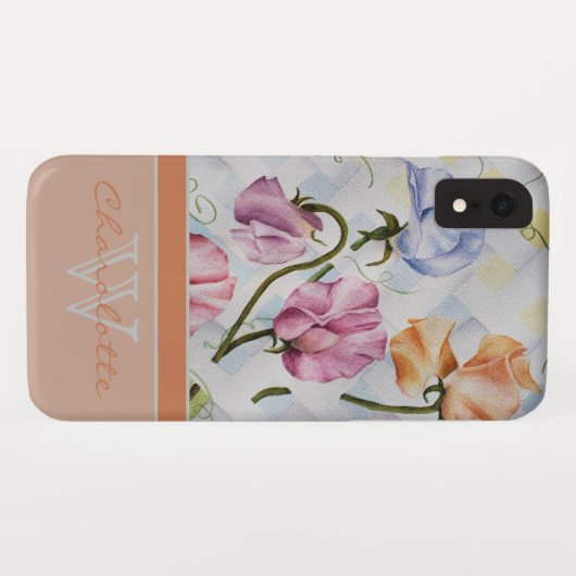 Elegante moderne Platterbsen mit Orange Monogram N Case-Mate iPhone Hülle (Rückseite (Horizontal))