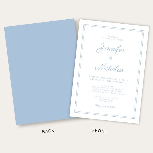 Elegante moderne Powder Blue Script Hochzeit Einladung