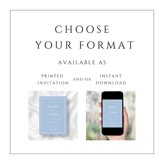 Elegante moderne Powder Blue Script Hochzeit Einladung