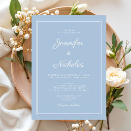 Elegante moderne Powder Blue Script Hochzeit Einladung