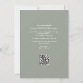 Elegante moderne QR Code Sage Green Wedding Save The Date (Rückseite)