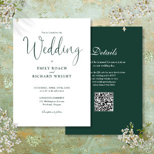 Elegante moderne QR-Code Smaragdgrüne Hochzeit Einladung