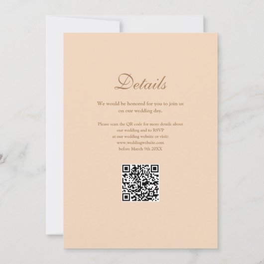 Elegante moderne QR Code Soft Peach Hochzeit Einladung (Rückseite)