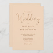 Elegante moderne QR Code Soft Peach Hochzeit Einladung (Vorne/Hinten)