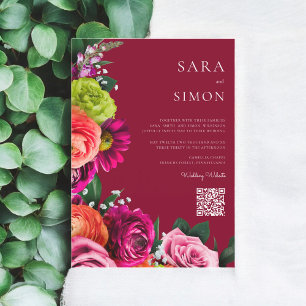 elegante, moderne QR-Norm floralbordeauxfarbene Ho Einladung