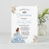 Elegante Moderne Quinceanera Blau und Silber Einladung (Stehend Vorderseite)