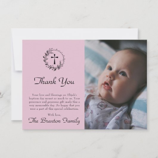 Elegante moderne, reine weiße Taufe Danke Karte (Vorderseite)