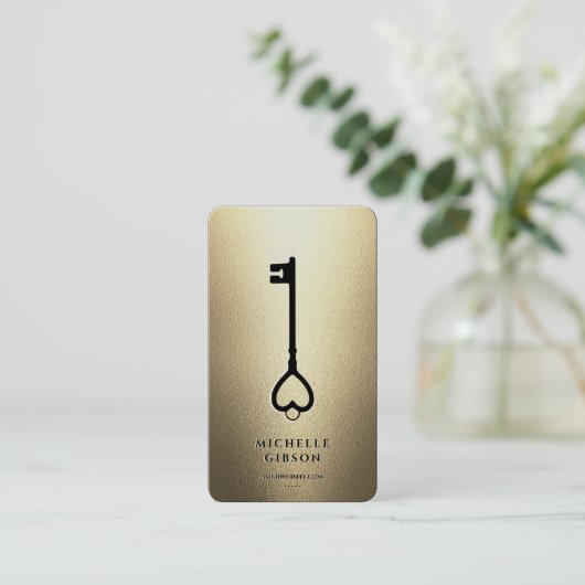 Elegante moderne Retor Key Monogram Imitats Gold Visitenkarte (Stehend Vorderseite)