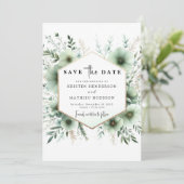 Elegante Moderne romantische Hochzeit Grün Save The Date (Stehend Vorderseite)