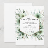 Elegante Moderne romantische Hochzeit Grün Save The Date (Vorne/Hinten)