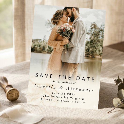 Elegante moderne romantische Hochzeit mit Vollform Save The Date
