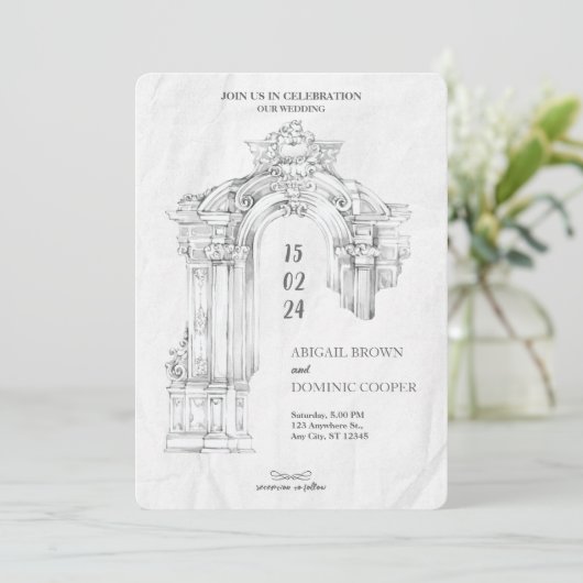 Elegante Moderne römische Minimalistische Hochzeit Einladung (Stehend Vorderseite)