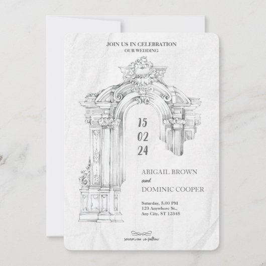 Elegante Moderne römische Minimalistische Hochzeit Einladung (Vorderseite)